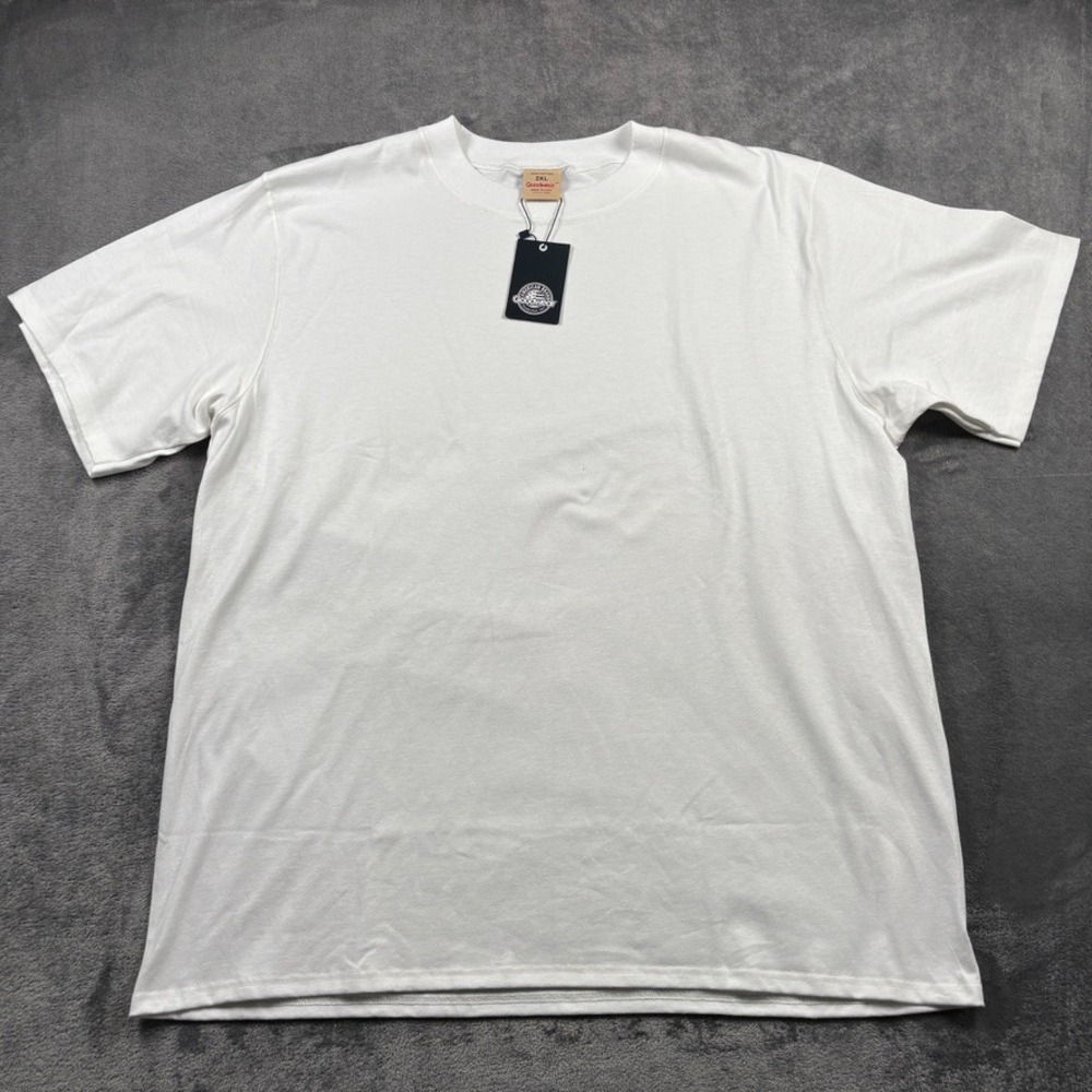 Goodwear Shirt Mens 2XL White Cotton Crew Neck Short Sleeve Pullover Made in USA